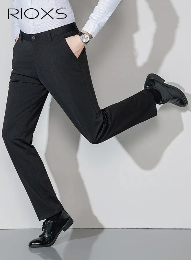Men's Regular Fit Wrinkle-Free Stretch Dress Pants with Pockets, Light Grey - Image 2