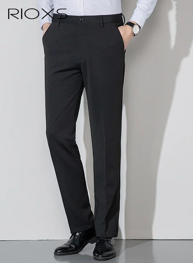 Men's Regular Fit Wrinkle-Free Stretch Dress Pants with Pockets, Light Grey - Image 1
