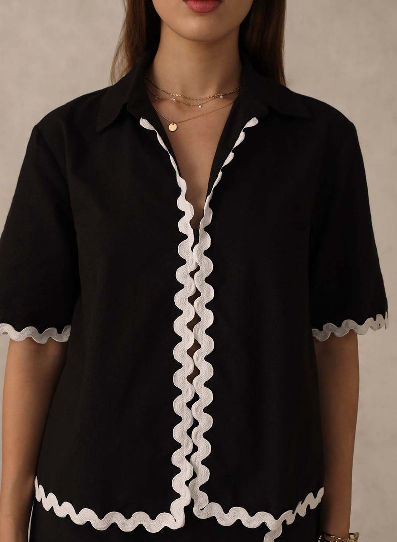 Virgio VIRGIO 100% Cotton Black Ric Rac Shirt  - Image 3