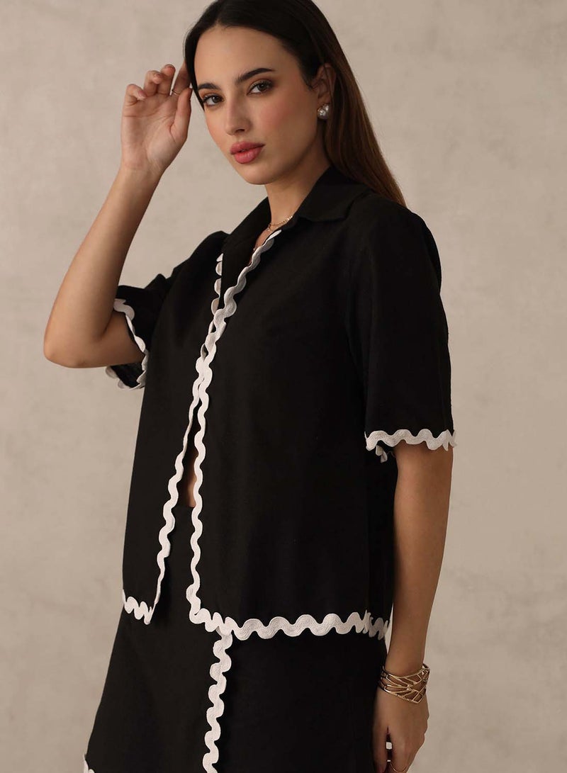 Virgio VIRGIO 100% Cotton Black Ric Rac Shirt  - Image 1
