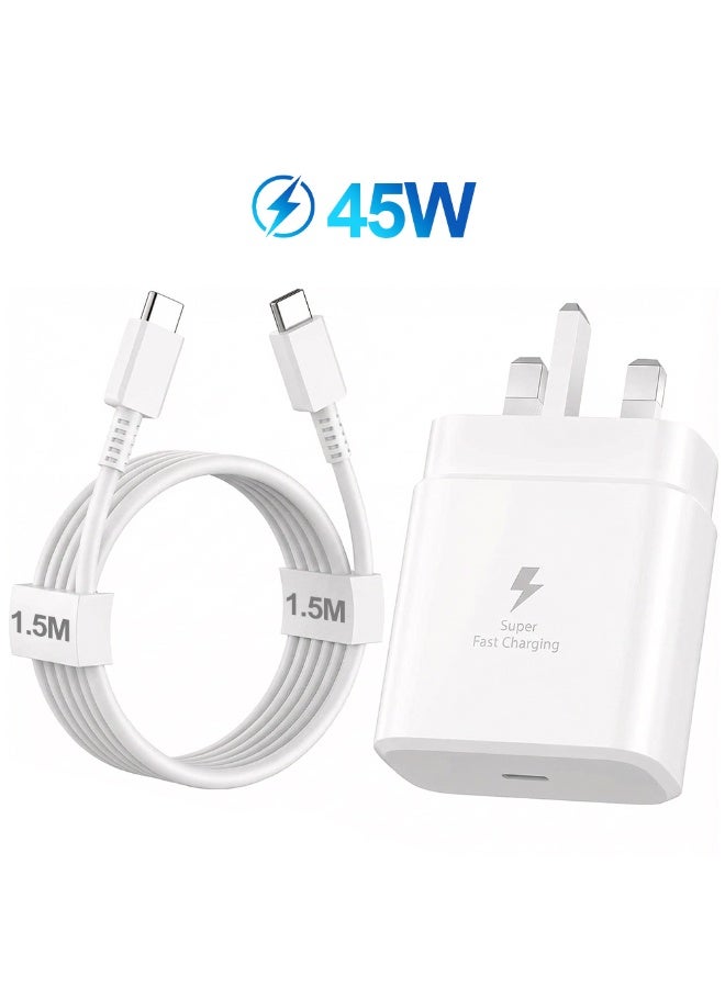 فلوكسهوم شاحن آيفون 17/16، محول طاقة سامسونج 45 واط، شاحن سريع مع كابل USB-C إلى USB-C بطول 1.5 متر لآيفون 17/16/16 برو ماكس/15/15 برو ماكس/15 بلس/جالاكسي S25 S24 S23 S22 S21 (أبيض) - Image 1