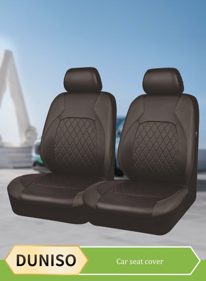 DUNISO 4 Pieces of Universal Car Seat Cover Set，PU leather car backrest two seater seat covers, easy to install, suitable for all seasons, suitable for most cars' front and rear seats，black  - Image 1