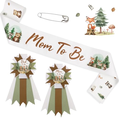 Caisehabu Woodland Baby Shower Decorations Mom to Be Sash Dad to Be Corsage Set Neutral Mommy to Be Sash Baby Shower Sash Set for Pregnant Mommy Gift Party Decorations - Image 1