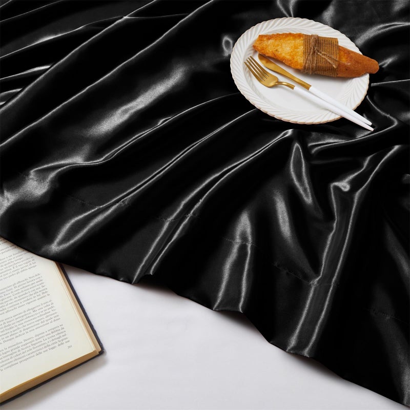 Ersmak Satin Flat Sheet Only  Single Flat Sheet Full  Luxury & Ultra Soft Silky Bedding Top Sheet for Full Mattress - Black - Image 3