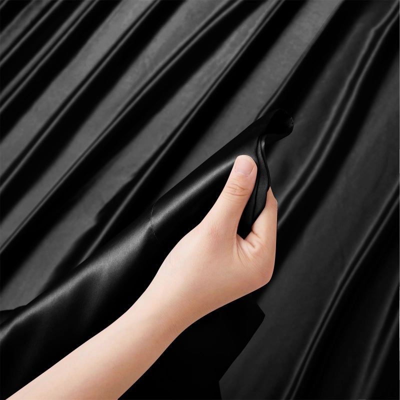Ersmak Satin Flat Sheet Only  Single Flat Sheet Full  Luxury & Ultra Soft Silky Bedding Top Sheet for Full Mattress - Black - Image 5