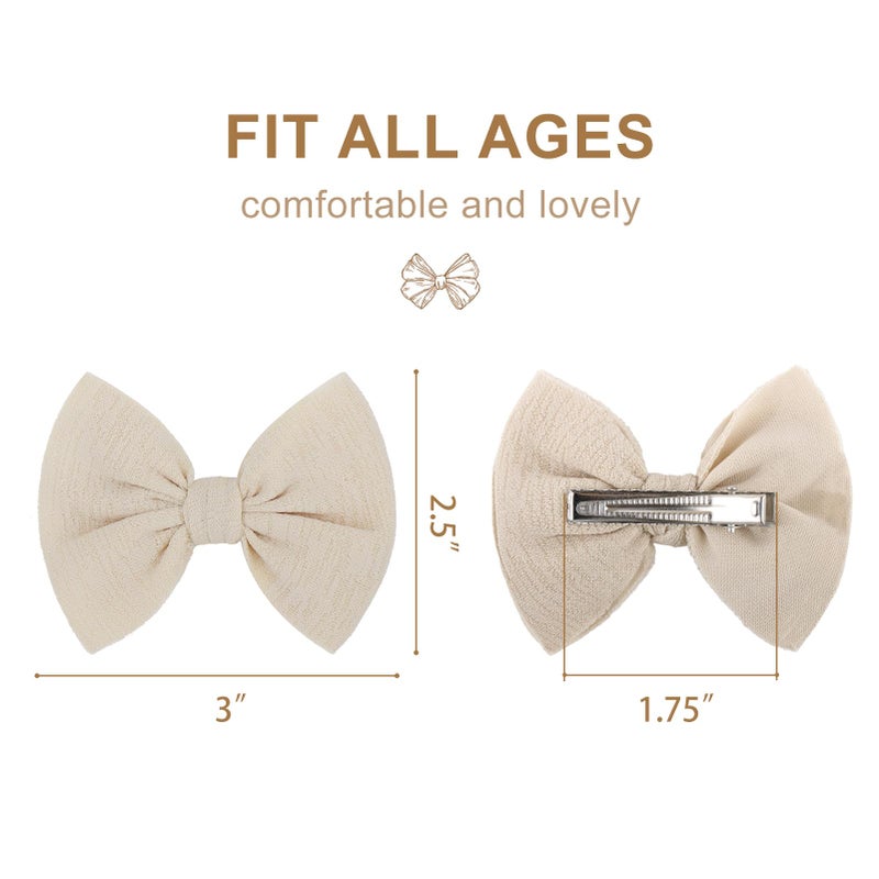 ONENINEDREAM Baby Girls Hair 3'' Bows Clips Set Handmade Bow Hair Clips Hair Accessories Alligator Clip for Babies Infant Toddlers Little Kids 6 PCS Black White Beige - Image 4