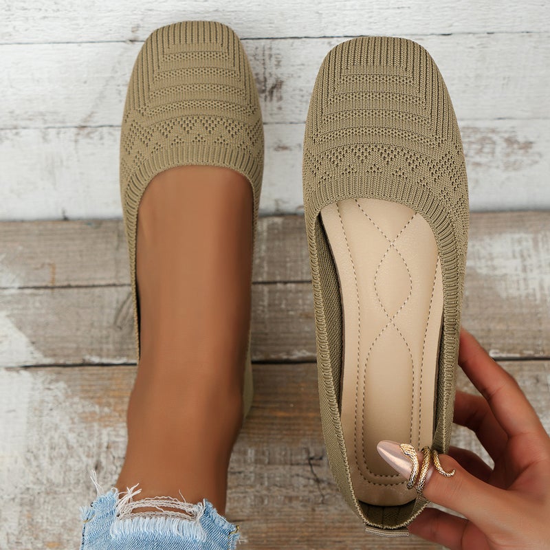 Versatile Casual Work Shoes For Women Breathable Fly-Knit Slip-On Soft Sole Large Size Square Toe Lazy Shoes - Image 2