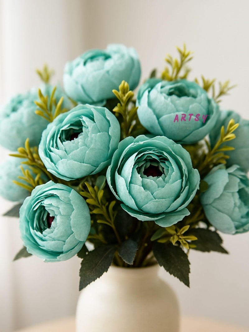 ARTSY® Artificial Flowers for Home Decoration Dry Peony Flower Bunch for Room Decor, Office, for vase, Pot Filler, Gifting, Craft, Without Vase, Pack of 2 Pieces, 6 Branches Each, Multi - Image 2