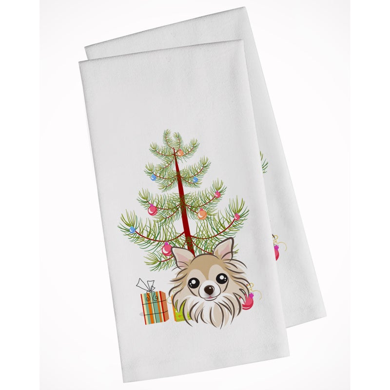 Caroline's Treasures Christmas Tree and Chihuahua White Kitchen Towel Set of 2