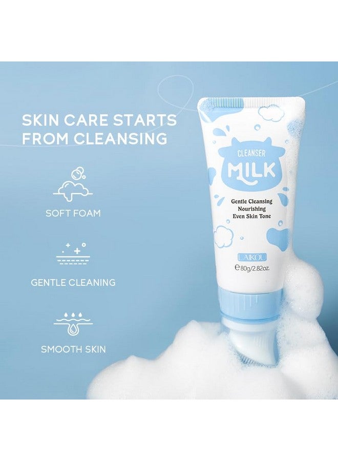 Laikou مجموعة العناية بالبشرة، مجموعة هدايا الجمال بالحليب، مجموعة العناية بالبشرة مع منظف، كريم نهاري، كريم ليلي، كريم للعين، مجموعة سفر للنساء، زوجة، أم، ابنة، ترطيب عميق، تنعيم، مقاسات 7 قطع - Image 2