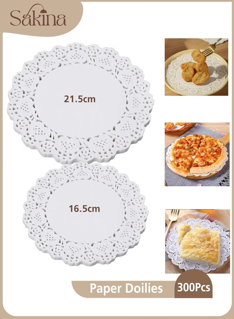 سكينة 300 قطعة من مفرش المائدة الورقي، مفارش ورقية مستديرة، مفرش ورقي للطعام، مفرش تزيين أدوات المائدة للاستخدام مرة واحدة للكعك والحلويات والحرف اليدوية وعرض الطعام (16.5 سم و21.5 سم) - Image 1