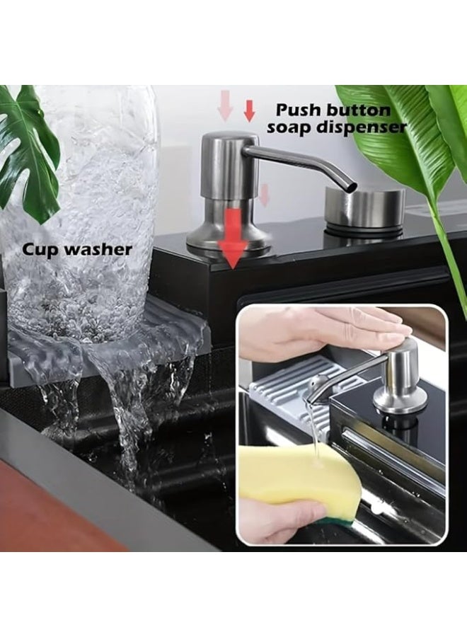 واي دي حوض مطبخ متعدد الوظائف مزود بصنبور شلال، وبخاخ قابل للسحب، وشاشة عرض رقمية لدرجة الحرارة، وحوض عمل من الفولاذ المقاوم للصدأ مع لوح تصريف، وغسالة أكواب، وموزع صابون. - Image 3