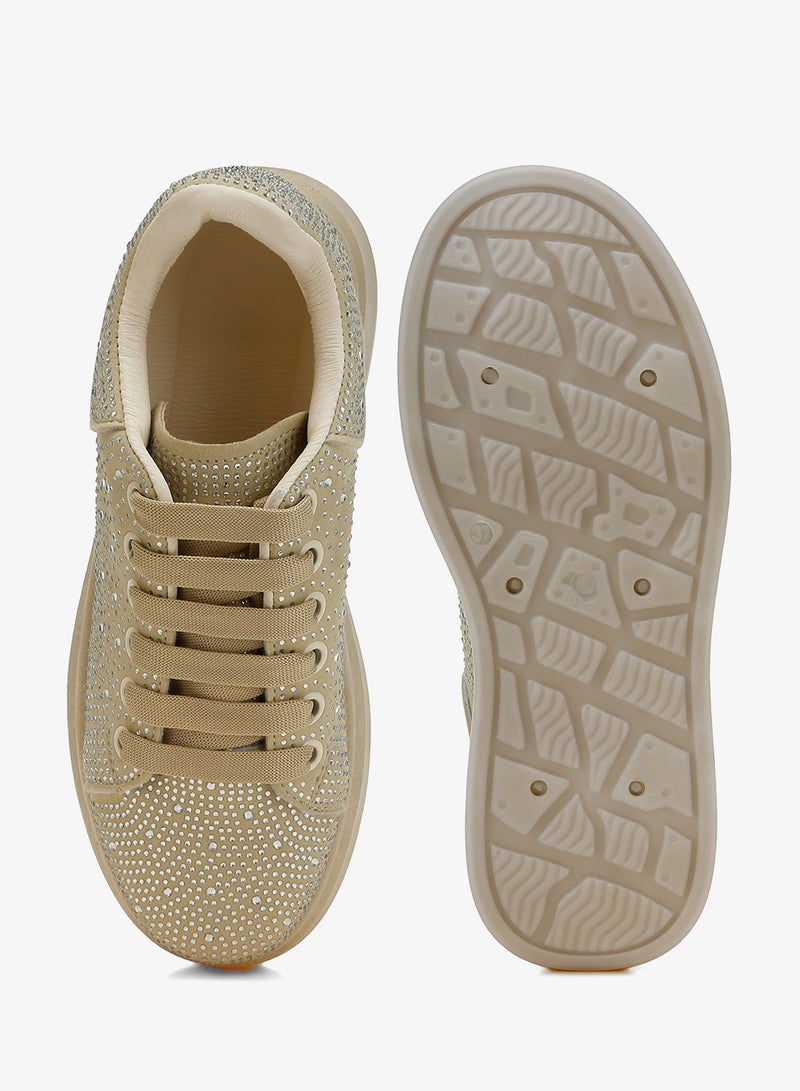 London Rag Rhinestones Embellished Chunky Sneakers in Beige - Image 4
