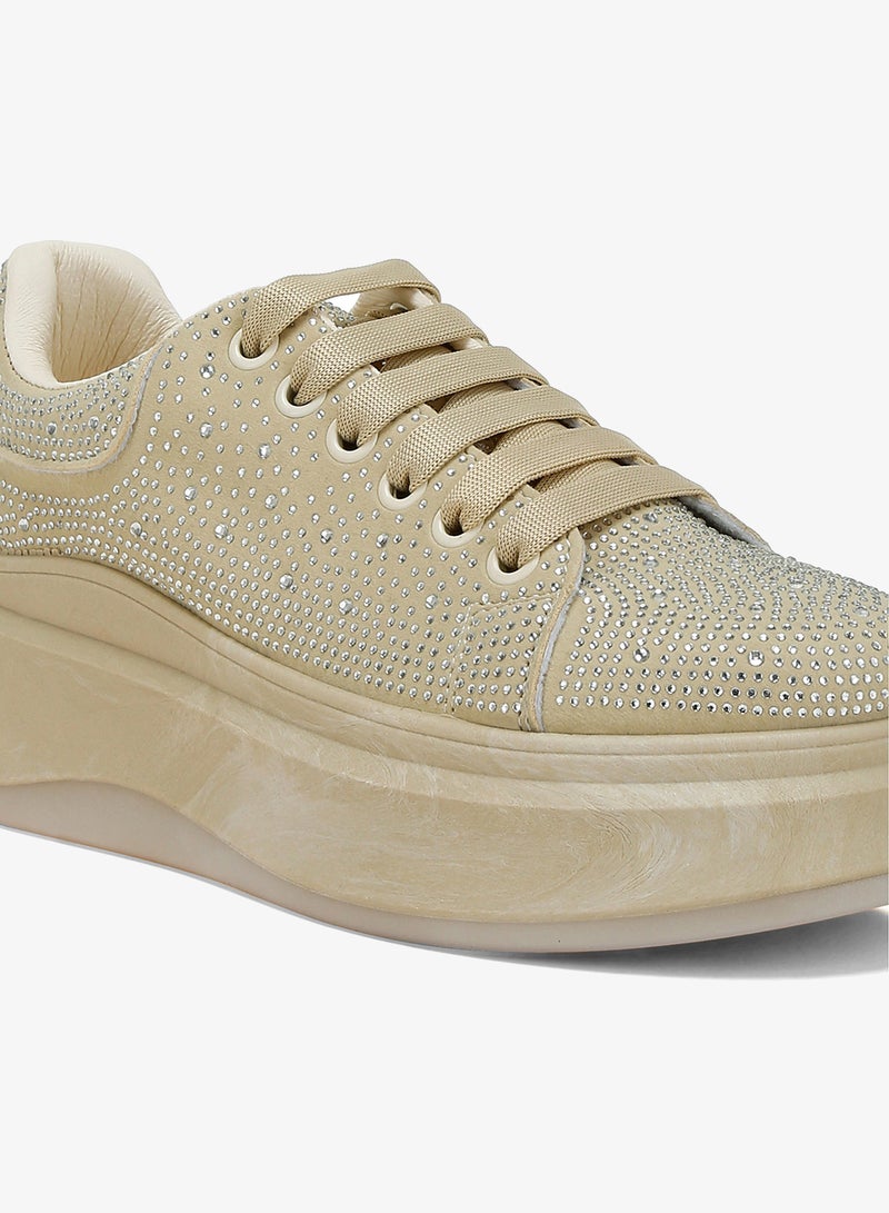 London Rag Rhinestones Embellished Chunky Sneakers in Beige - Image 5
