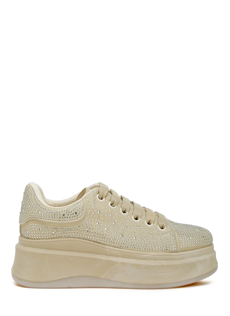 London Rag Rhinestones Embellished Chunky Sneakers in Beige