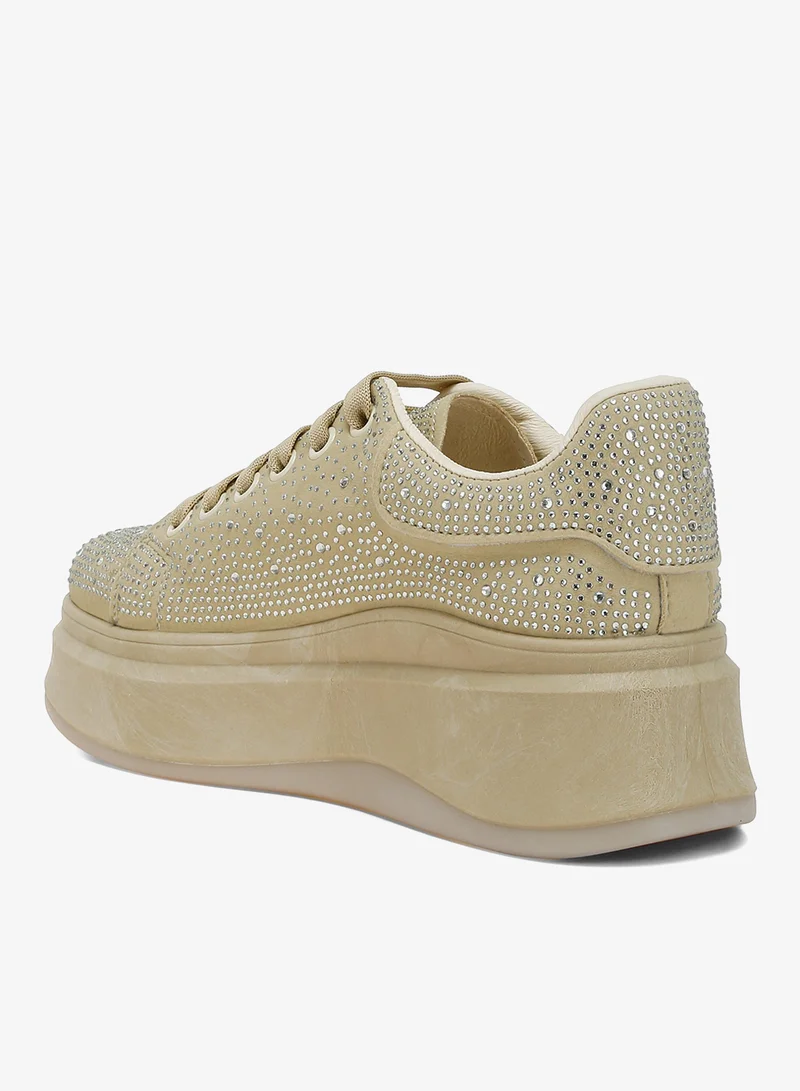 London Rag Beige Rhinestones Embellished Chunky Sneakers in Beige for Women | Best Price UAE