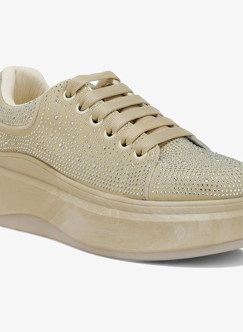 London Rag Beige Rhinestones Embellished Chunky Sneakers in Beige for Women | Best Price UAE
