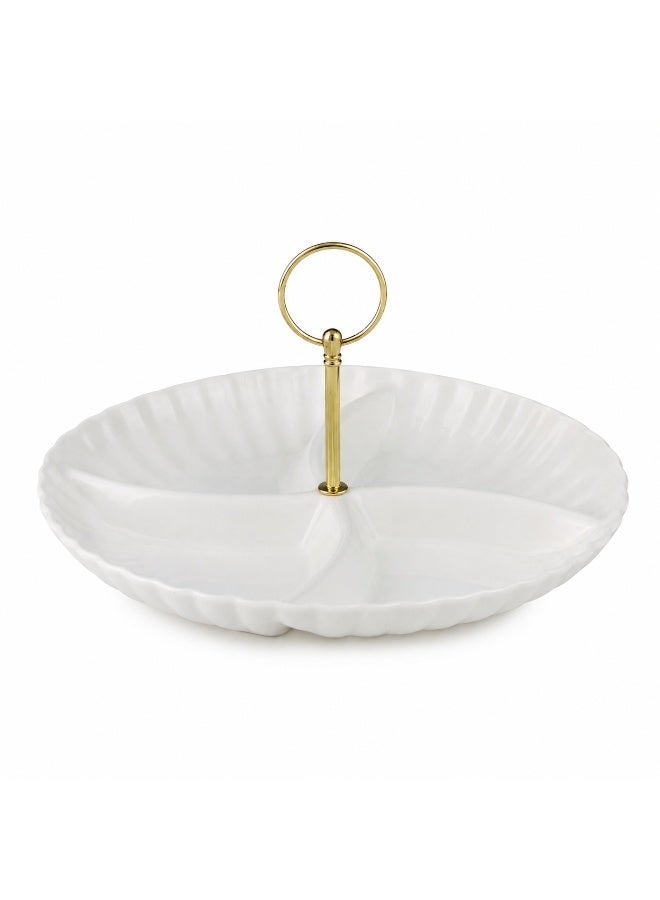 Ceramic 4 Compartment Round Nuts TrayWhite Dishwasher Safe Snack Tray for Nuts Desserts Dips Dry Fruits Appetizers and Modern Dining Use