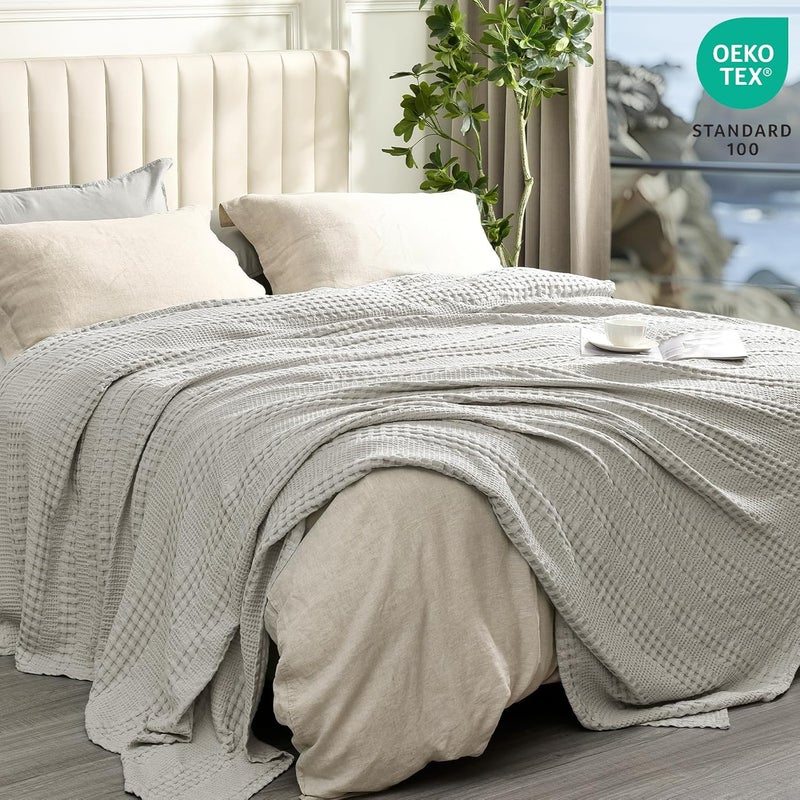 PHF بطانية ويفل من القطن البامبو، حجم ملكي (264 سم × 228 سم) للكنبة، السرير، مقاومة للتمزق لفصل الربيع والصيف، خفيفة الوزن وقابلة للتنفس، رمادي - Image 3