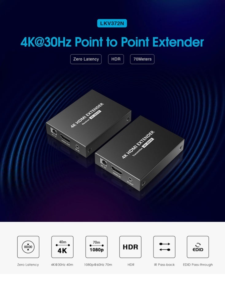 لينكينج ممدد HDMI لمسافة 70 متر عبر CAT6 بدقة 4K@30Hz مع HDR وبدون تأخير LKV372N من LENKENG - Image 4