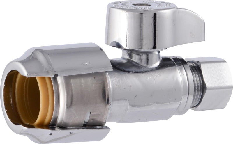 SharkBite Max 1/2 x 3/8 Inch Compression Straight Stop Valve, Quarter Turn, Push to Connect Brass Plumbing Fitting, PEX Pipe, Copper, CPVC, PE-RT, HDPE, UR23037 - Image 1