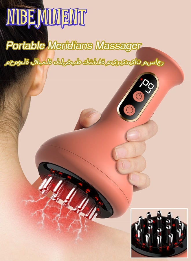 NIBEMINENT Portable Adjustable Intensity Meridians Massager, 9 Levels of Intensity, Full Body Massage Tool, 1200mA with Red Light Hot Compress Function, Suitable for Home Use and As A Gift, Portable Rechargeable Meridians Massager with 18 Brush Heads - Image 1