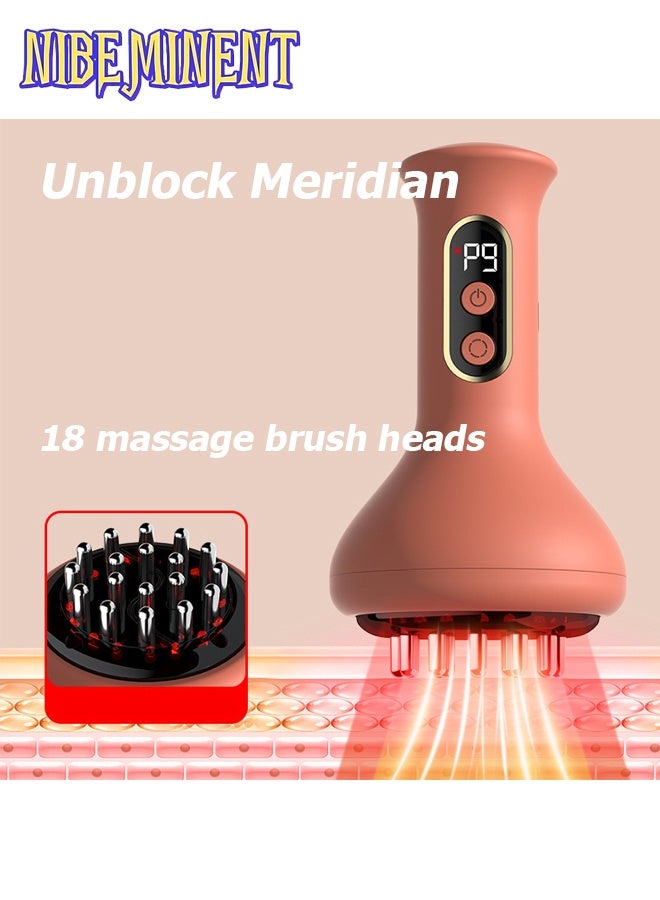 NIBEMINENT Portable Adjustable Intensity Meridians Massager, 9 Levels of Intensity, Full Body Massage Tool, 1200mA with Red Light Hot Compress Function, Suitable for Home Use and As A Gift, Portable Rechargeable Meridians Massager with 18 Brush Heads - Image 2