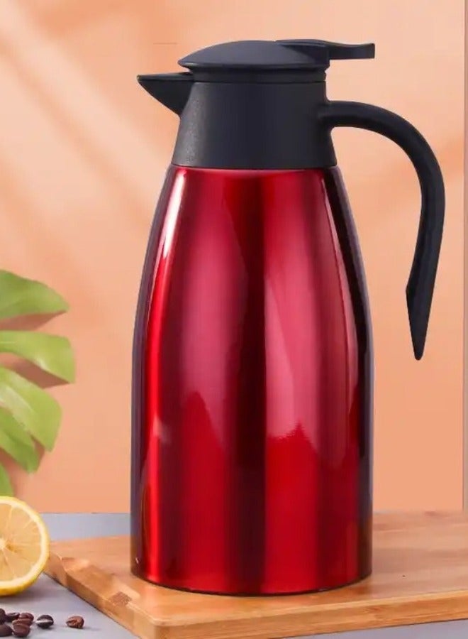 2L Insulated Thermal Coffee Thermos with Lid for Temperature Preservation, Stainless Steel for Coffee, Hot Water, Tea and Cold Drinks - Red - Image 1
