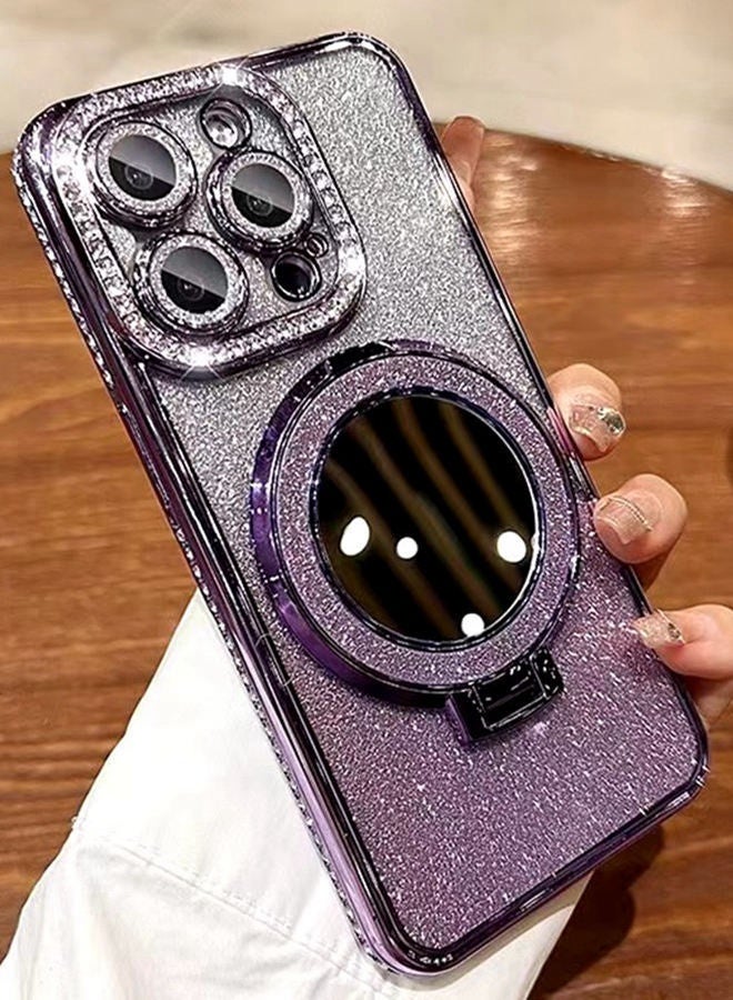 Magnetic Glitter Case for iPhone 16 Pro Max，with Bling Camera Lens Protector，Sparkly Stand，Mirror， Luxury Gradient Shockproof  iPhone 16 Pro Max Cover，Purple - Image 5