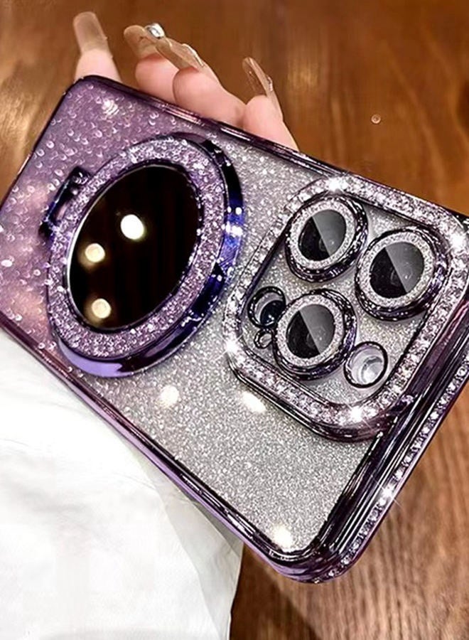 Magnetic Glitter Case for iPhone 16 Pro Max，with Bling Camera Lens Protector，Sparkly Stand，Mirror， Luxury Gradient Shockproof  iPhone 16 Pro Max Cover，Purple - Image 4
