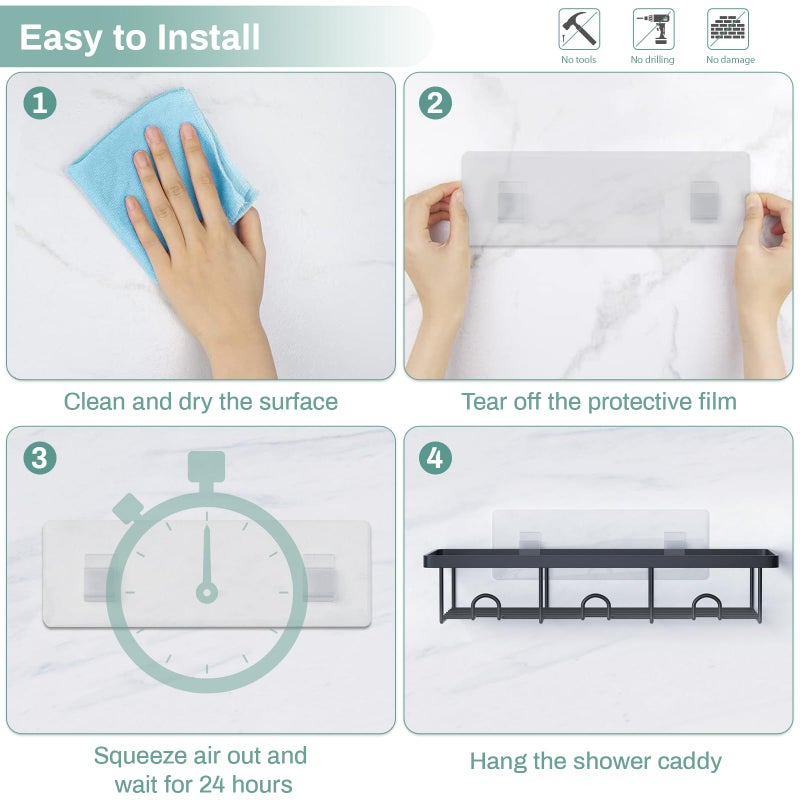 Oasiteege Shower Shelves For Inside Shower  2 Pack Adhesive Bathroom Caddy Organizer Basket Rack For Storage And Organization  Wall Suction Bath Bathtub Shampoo Holder Set For Rv Camper  Black - Image 3