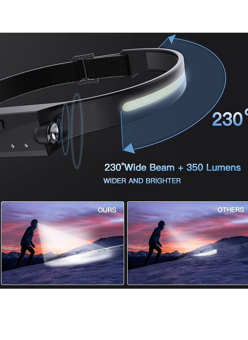 مصباح رأس LED قابل لإعادة الشحن، مصباح أمامي بزاوية إضاءة 230° مع مستشعر حركة، خفيف الوزن، مقاوم للعوامل الجوية، مصباح يدوي بمصدرين للضوء للتخييم، المشي، الجري، الأنشطة الخارجية - Image 3