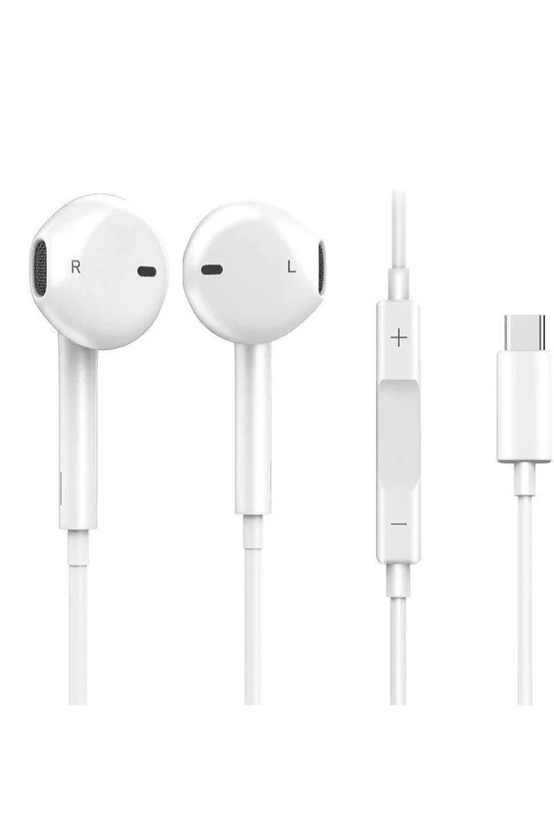 OMAKSS USB-C Earphone White For 15 Pro Max, 16 Pro Max Samsung, Huawei, Oneplus, Xiaomi - Image 1