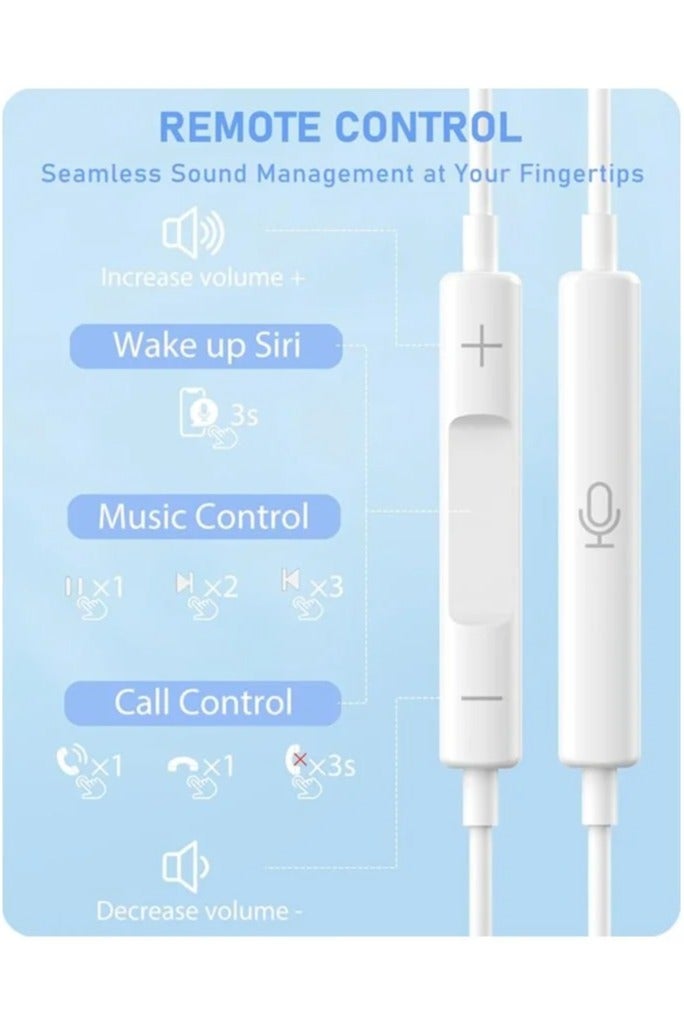 OMAKSS USB-C Earphone White For 15 Pro Max, 16 Pro Max Samsung, Huawei, Oneplus, Xiaomi - Image 2