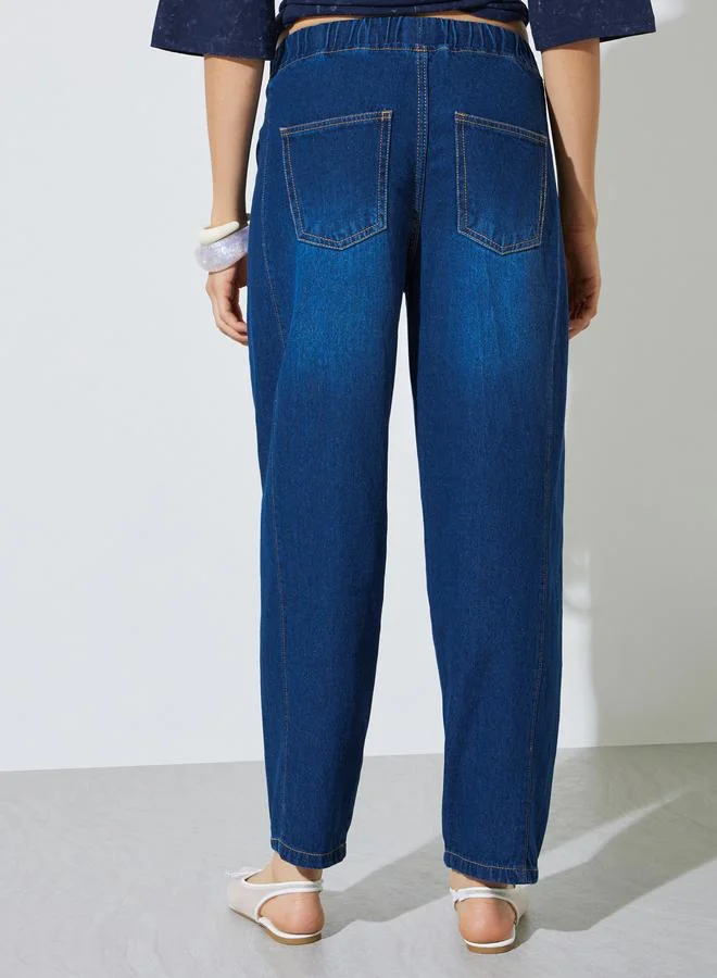 Styli Dark Blue Dark Blue Barrel Fit Jogger Style Jeans for Women | Best Price UAE