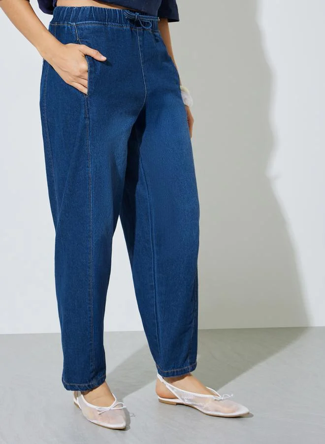 ستايلي Dark Blue Barrel Fit Jogger Style Jeans