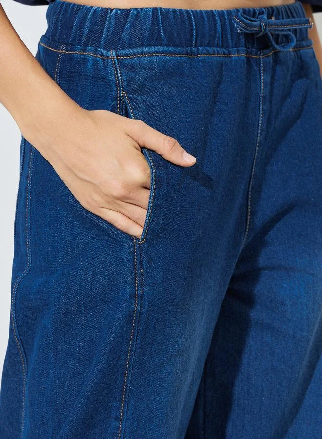 Styli Dark Blue Dark Blue Barrel Fit Jogger Style Jeans for Women | Best Price UAE