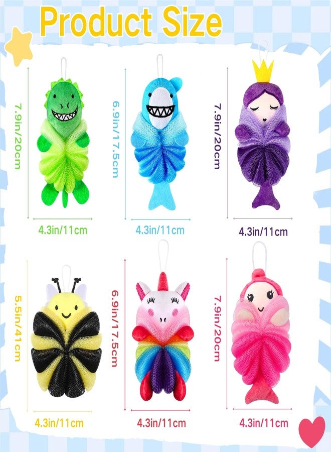 ASTRYAS 6 Pcs Bath Loofahs Kids Toddler Cute Animal Bath Sponges Loofah Pouf Body Scrubber Mesh Sponges for Children Shower Washing Exfoliating - Image 2