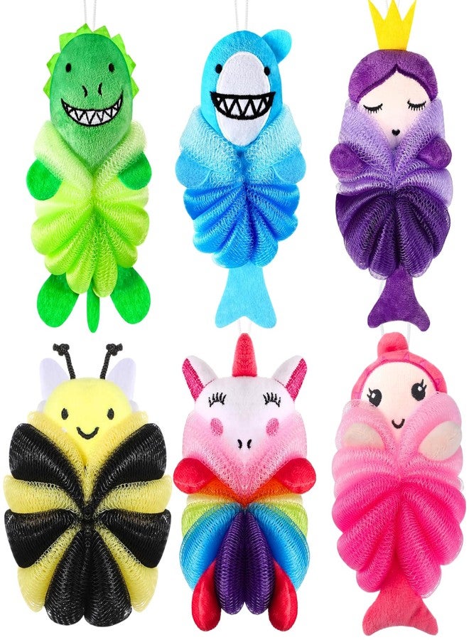 ASTRYAS 6 Pcs Bath Loofahs Kids Toddler Cute Animal Bath Sponges Loofah Pouf Body Scrubber Mesh Sponges for Children Shower Washing Exfoliating - Image 1