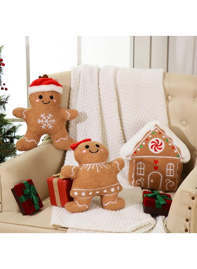 Konohan Konohan 3 Pcs Christmas Gingerbread Pillows House Man Throw Pillows Stuffed Gingerbread Shaped Pillow for Christmas Party Outdoor Cushion Decorations(Lovely Style) - Image 1