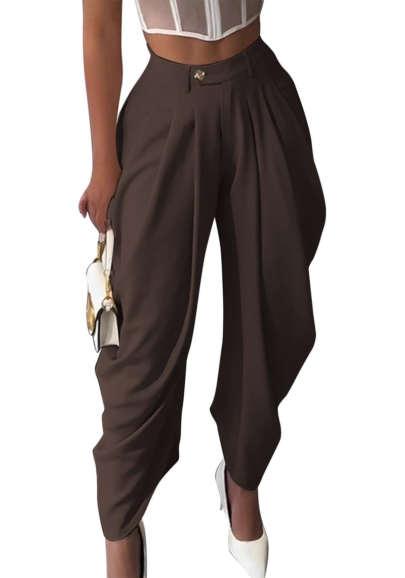 Unybwonn Women High Waisted Palazzo Pants Fall 2025 Casual Wide Leg Trousers Loose Work Office Business Suit Pant Pockets Brown - Image 1