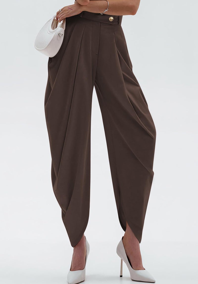 Unybwonn Women High Waisted Palazzo Pants Fall 2025 Casual Wide Leg Trousers Loose Work Office Business Suit Pant Pockets Brown - Image 2