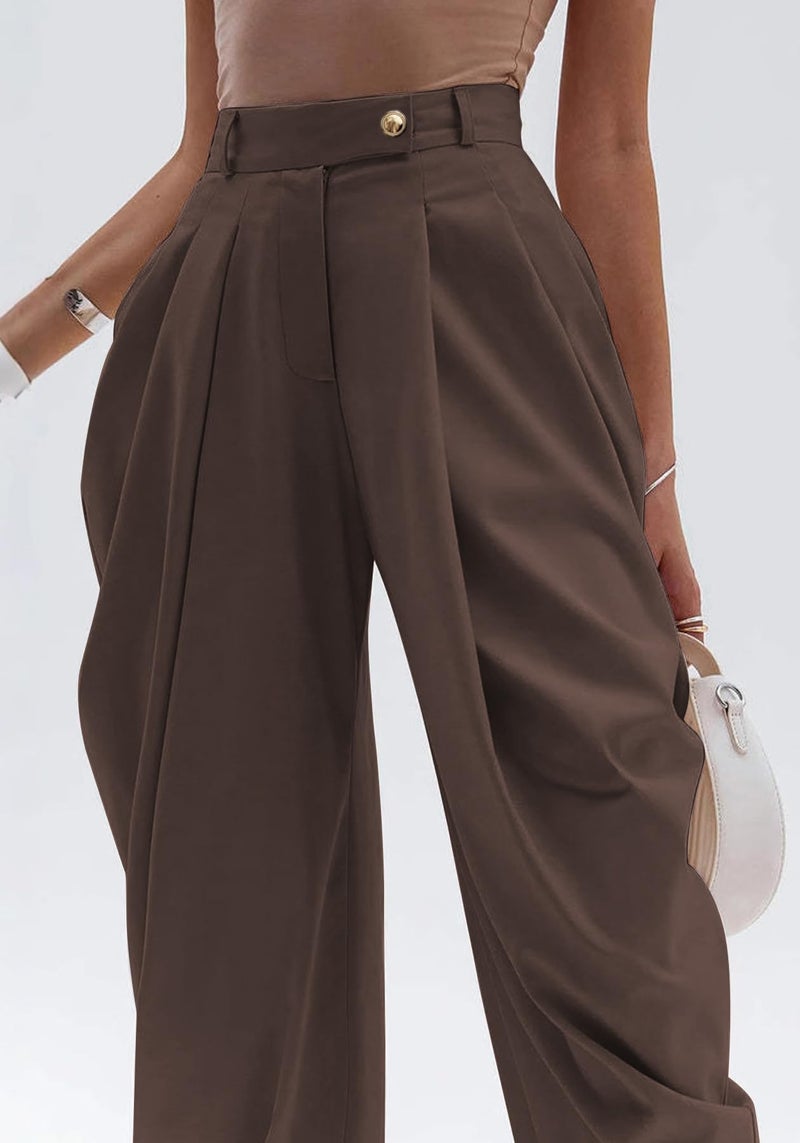 Unybwonn Women High Waisted Palazzo Pants Fall 2025 Casual Wide Leg Trousers Loose Work Office Business Suit Pant Pockets Brown - Image 5