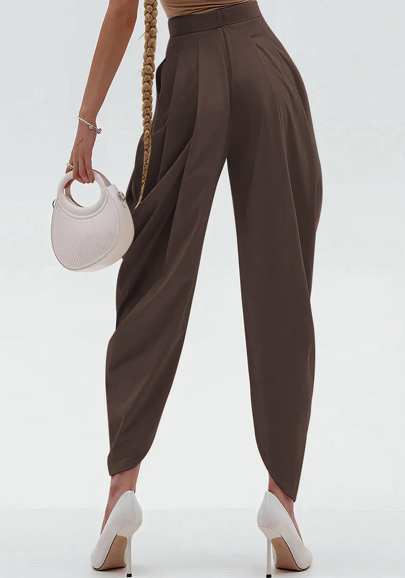 Unybwonn Women High Waisted Palazzo Pants Fall 2025 Casual Wide Leg Trousers Loose Work Office Business Suit Pant Pockets Brown - Image 4