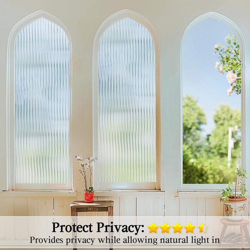 Privacy Window Film:Frosted Window Film Privacy Film 3D Vinyl Static Cling UV Blocking Static Cling Film for Glass Window Home Door (44.5x2) - Image 2
