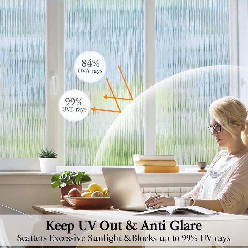 Privacy Window Film:Frosted Window Film Privacy Film 3D Vinyl Static Cling UV Blocking Static Cling Film for Glass Window Home Door (44.5x2) - Image 3