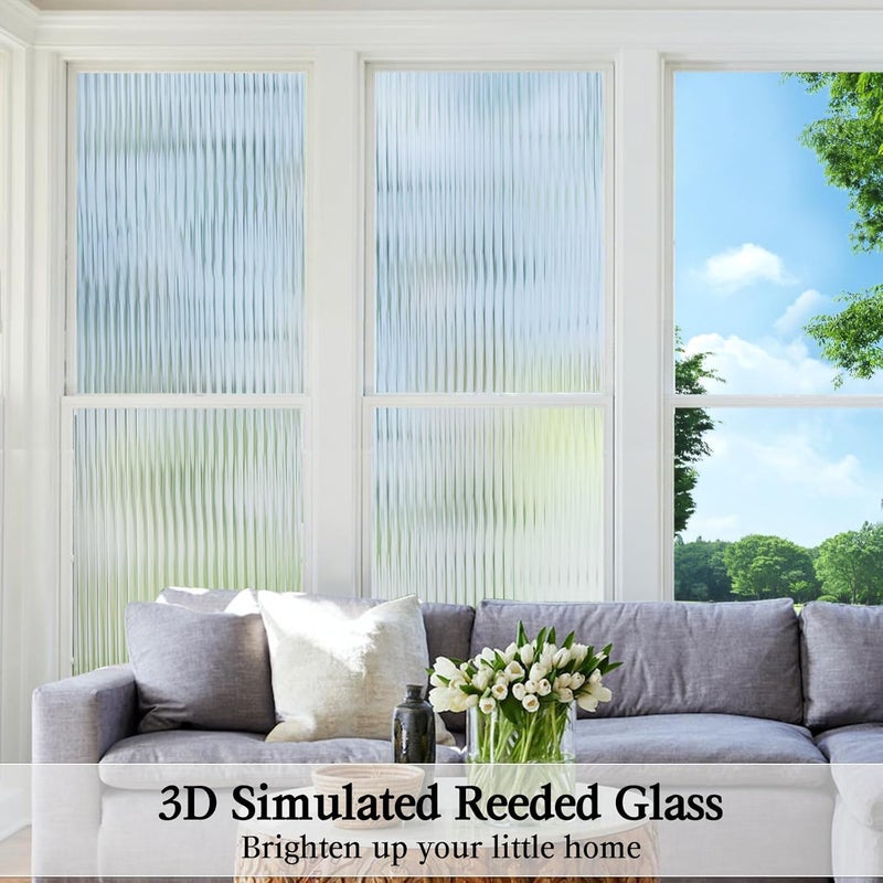 Privacy Window Film:Frosted Window Film Privacy Film 3D Vinyl Static Cling UV Blocking Static Cling Film for Glass Window Home Door (44.5x2) - Image 5