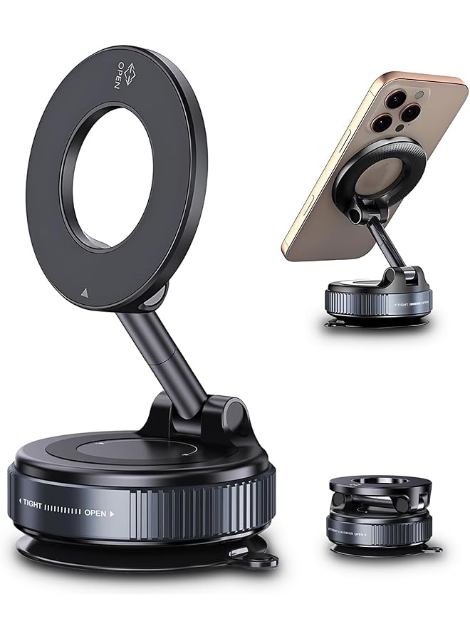 Green Tiger New Version Vacuum Magnetic Car Phone Holder,Zinc Alloy Bracket, Dual-Sided Attachment, Adjustable Dual-Axis Design, Enhanced Mechanical Suction, Ideal for Car, Home, and Travel (Black) - Image 1