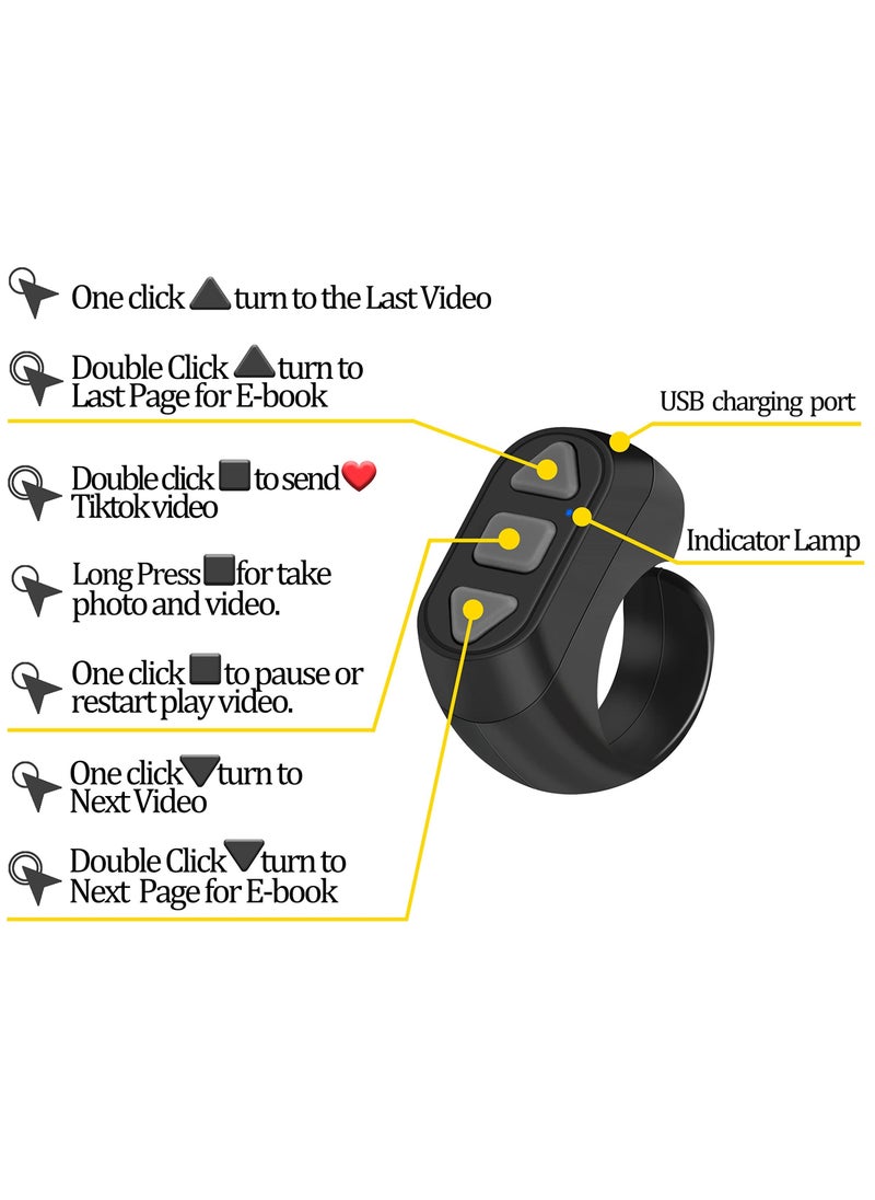 Remote Control for TikTok, Kindle App Page Turner, Bluetooth Camera Video Recording, Tik Tok Scrolling Ring for Sending on iPhone, iPad, iOS, Android Camera Remote Shutter Selfie Button, Black. - Image 5