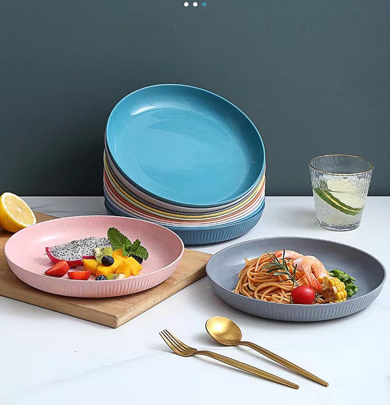 P-PLUS INTERNATIONAL Unbreakable Wheat Straw Cereal Plates, Dishwasher Safe Kitchen Large Plates Dinnerware Set Perfect for Dinner Dishes BPA Free Plate for Camping (Blue, Pack of 6) - Image 5
